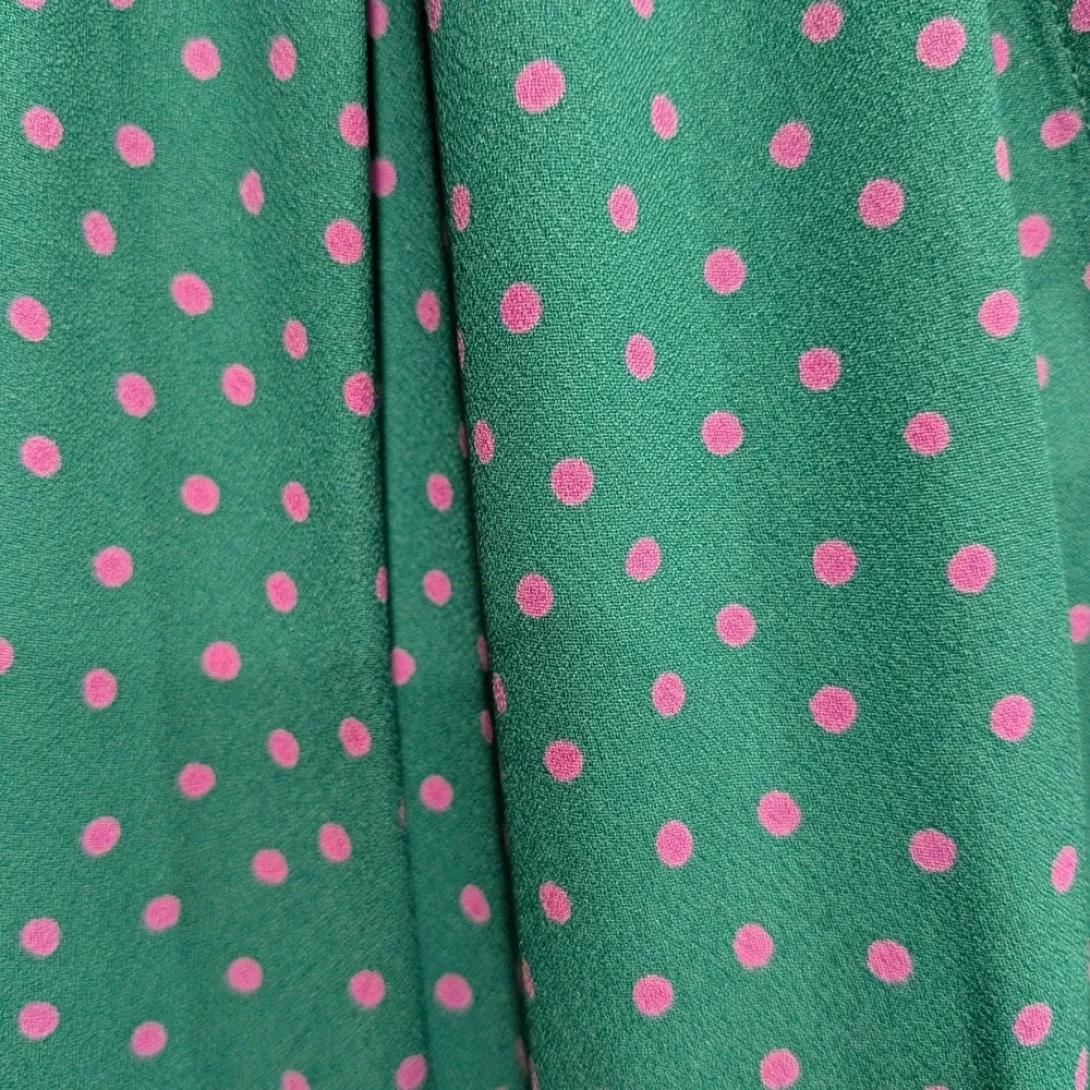 Kate Spade Polka Dot Ruffle Wrap Midi Dress 4 Poolside Green Pink Belted
